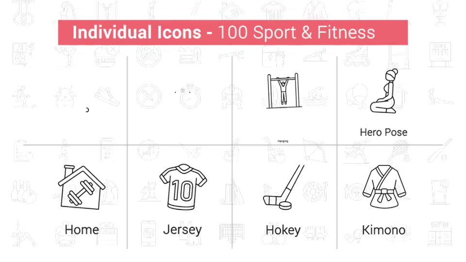 100 Sport & Fitness Line Icons Videohive 38906642 After Effects Image 8