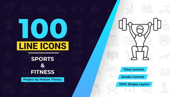 100 Sport & Fitness Line Icons - Videohive 38906642 Download