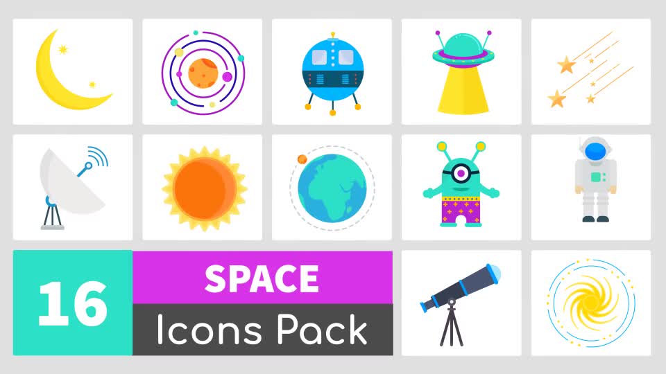 16 Animated Space Icons Pack Videohive 24350877 After Effects Image 1