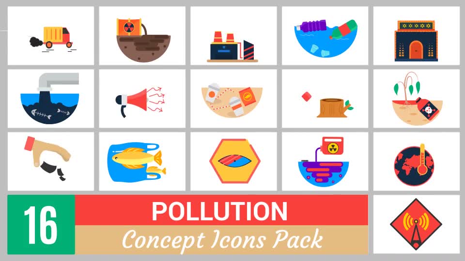 16 Pollution Concept Icons Pack Videohive 24696421 Premiere Pro Image 1