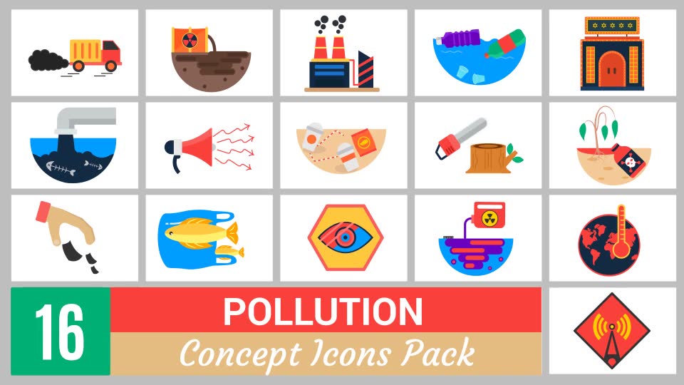 16 Pollution Concept Icons Pack Videohive 24696421 Premiere Pro Image 2