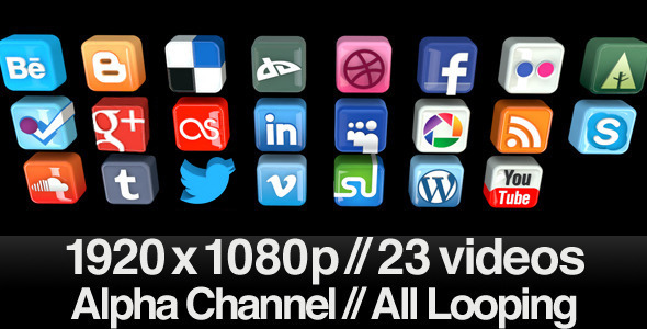 23 Videos of 3D Social Media Icons Rotating Loop - Download Videohive 553940