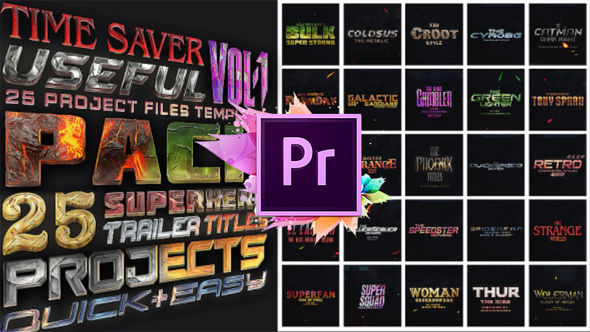 25 SuperHero Titles Pack Mogrt - Download Videohive 22534434