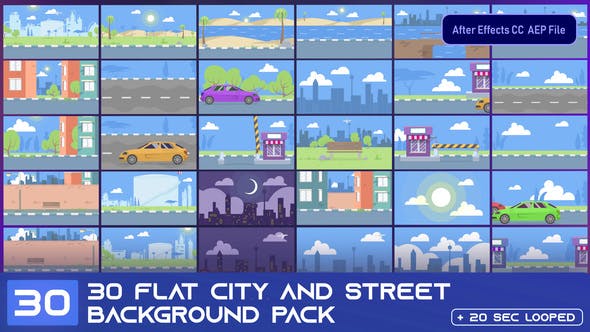 30 Flat City and Street Background Pack AE - Videohive Download 33314291