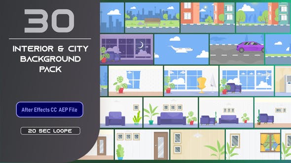 30 Flat Interior and City Background Pack AE - 33314305 Videohive Download