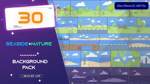 30 Flat Seaside and Nature Background Pack AE - Videohive 33314328 Download