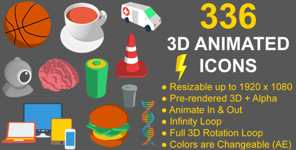 336 Animated 3D Icons Pack - Download Videohive 10914587