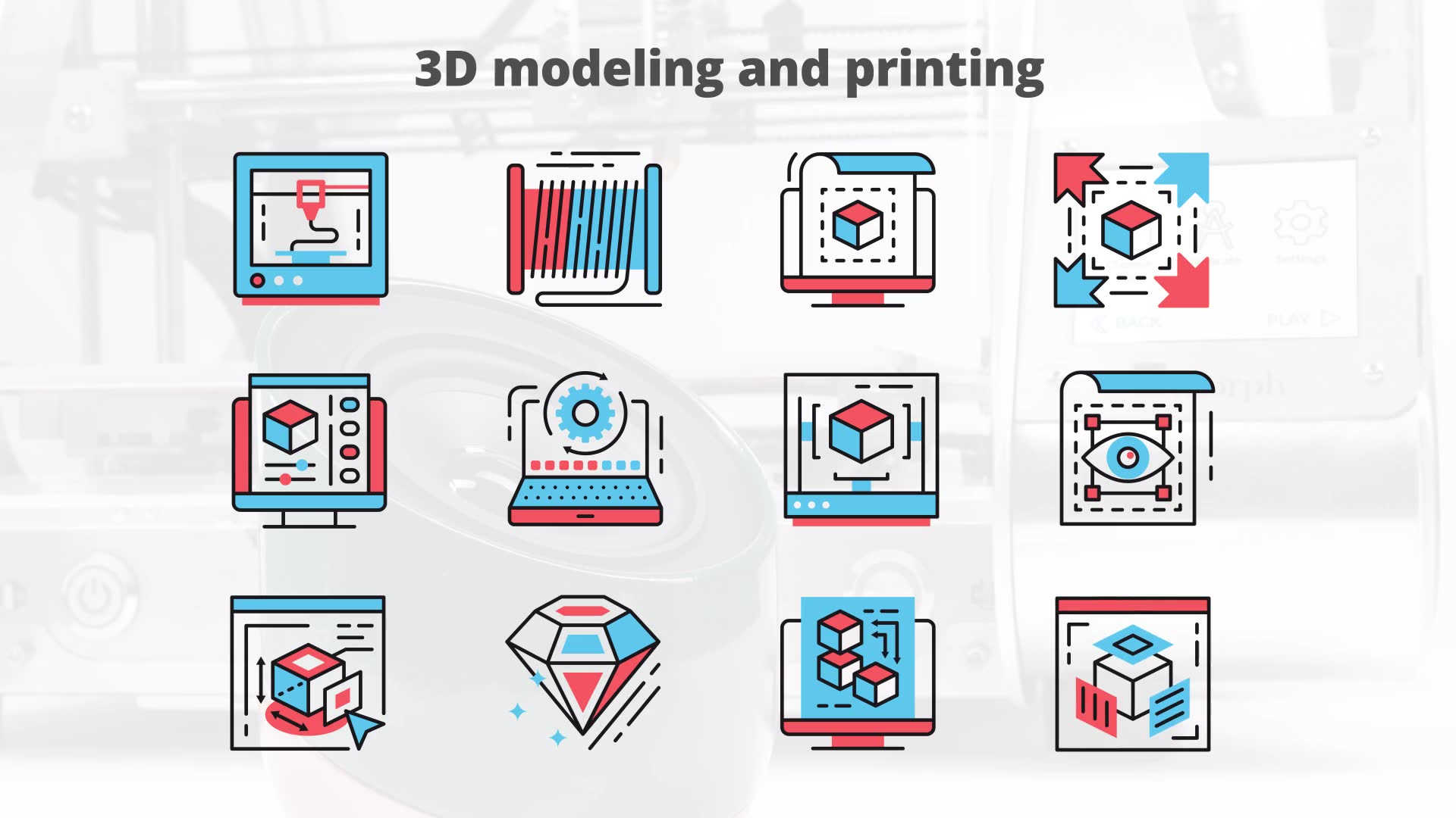 3d Modeling And Printing – Thin Line Icons - Download Videohive 23455879