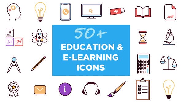 50+ Animated Icons for Education and E learning - Videohive 26768071 Download