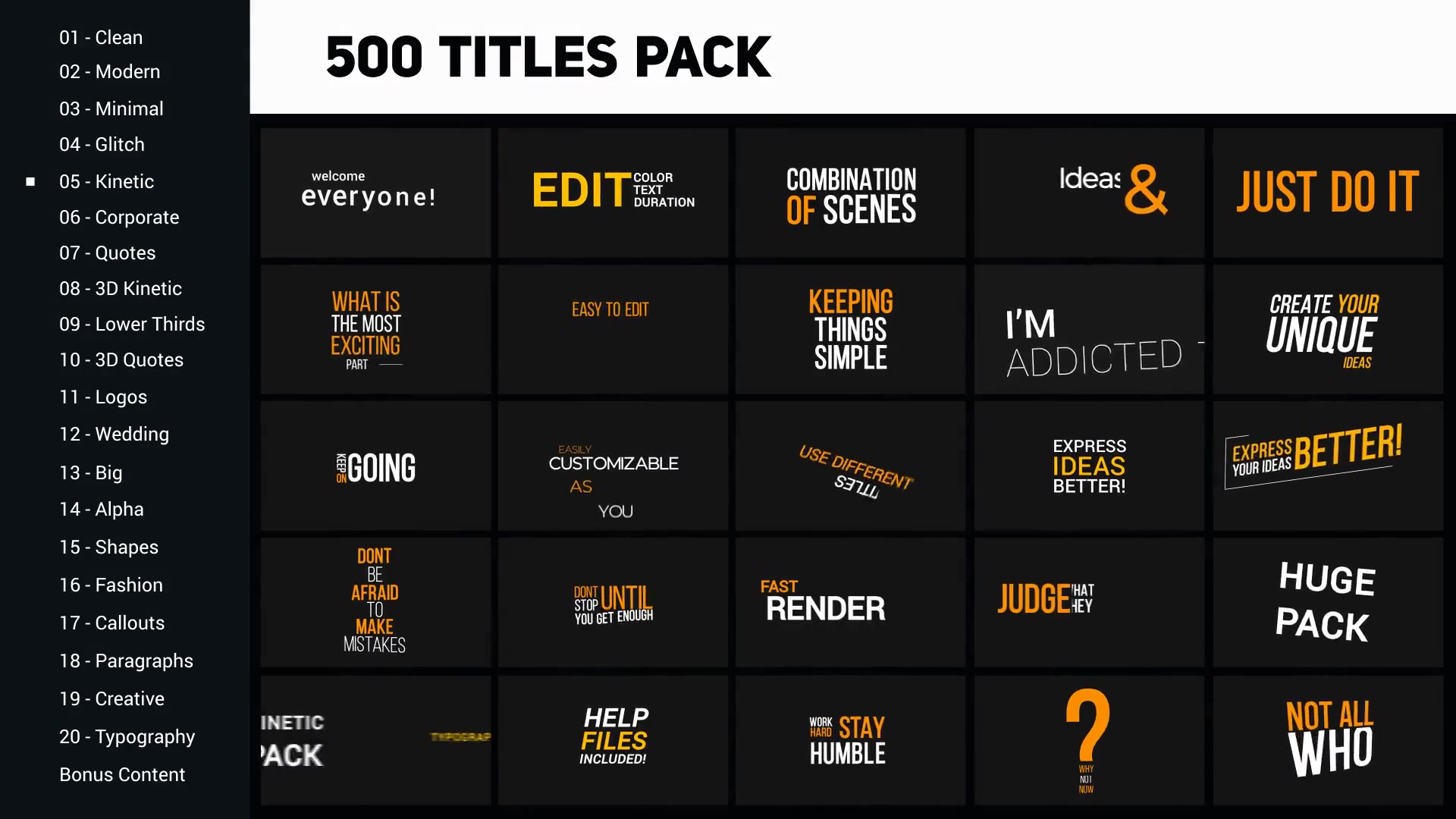 500 Titles Library 20 Categories Videohive 25411905 After Effects Image 5