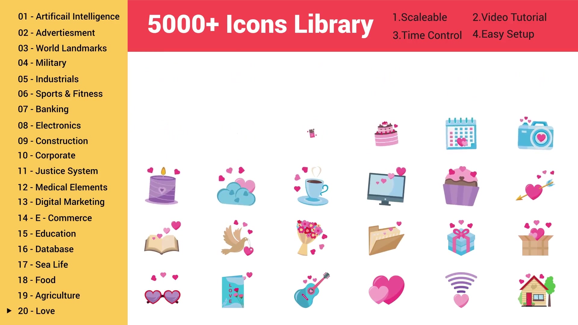 5000 Icons Pack │ 100 Categories Videohive 35578921 After Effects Image 4