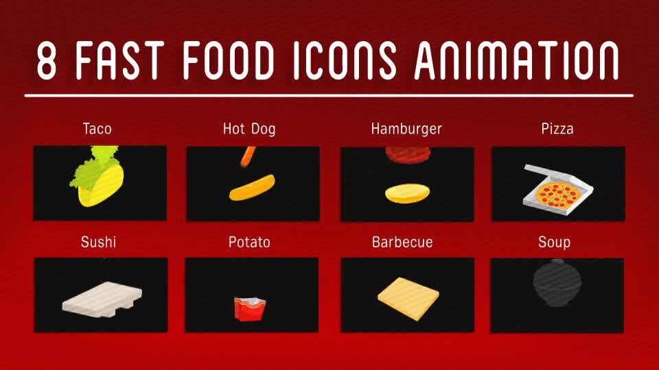 8 Fast Food Icons Animation Videohive 18629935 After Effects Image 1