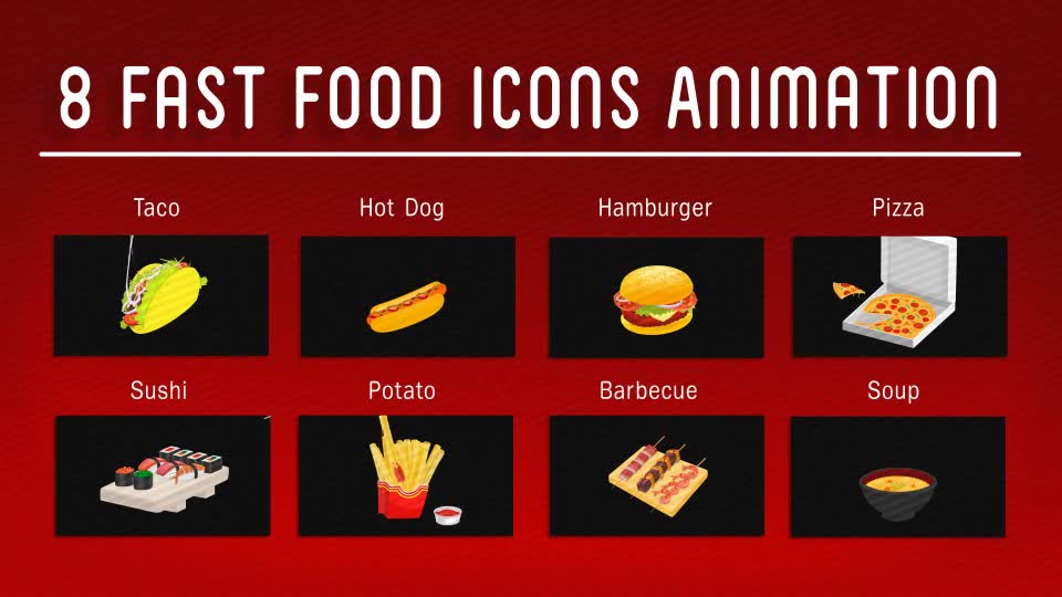8 Fast Food Icons Animation Videohive 18629935 After Effects Image 2