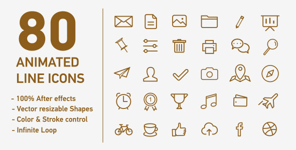80 Animated Line Icons - Download Videohive 8841998