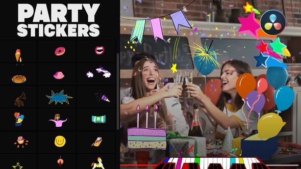 Animated Party Stickers | DaVinci Resolve - Download 34101274 Videohive