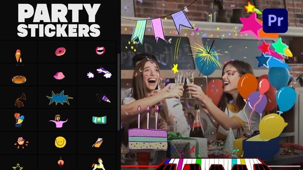 Animated Party Stickers | Premiere Pro MOGRT - 33398889 Download Videohive