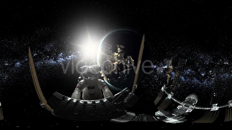 Astronaut and International Space Station Orbiting Earth in Virtual Reality - Download Videohive 20777149