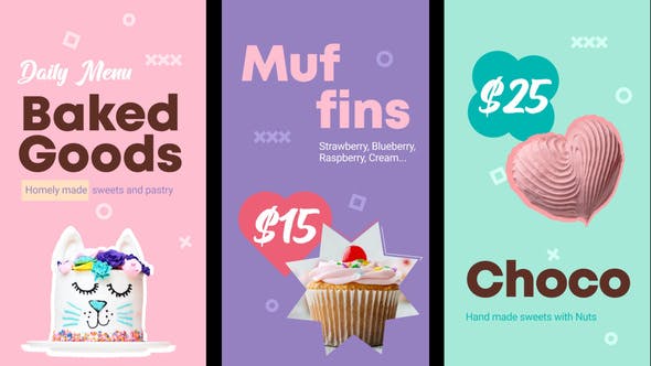 Baked Goods Menu Vertical Version || Premiere Pro MOGRT - Videohive Download 33590444