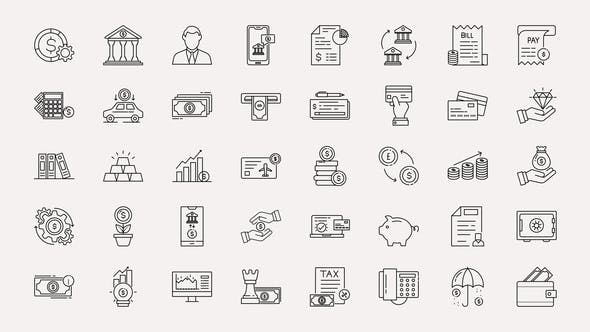 Banking & Finance Line Icons - Videohive 34368341 Download