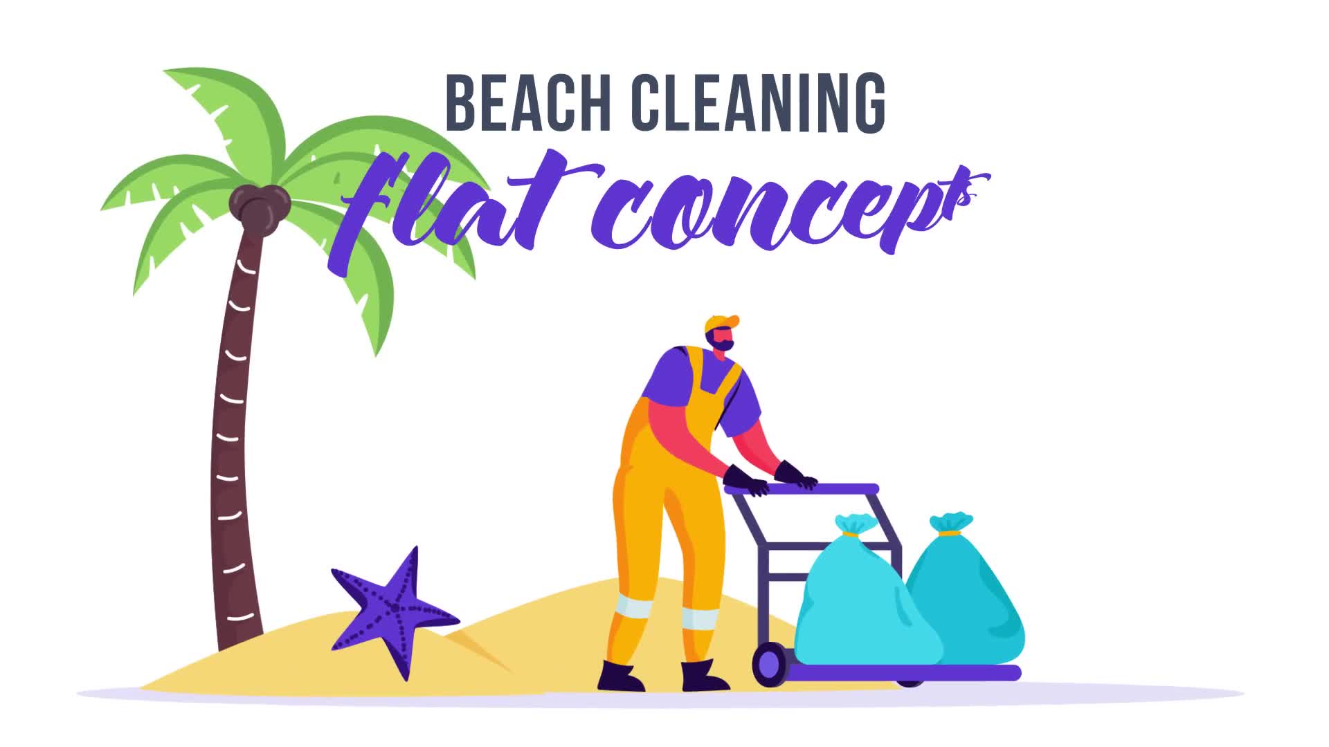 Beach cleaning Flat Concept Videohive 33032350 After Effects Image 1