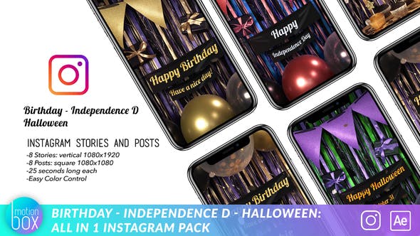 Birthday Independence Day Halloween: All in 1 Instagram stories - Download Videohive 27518143