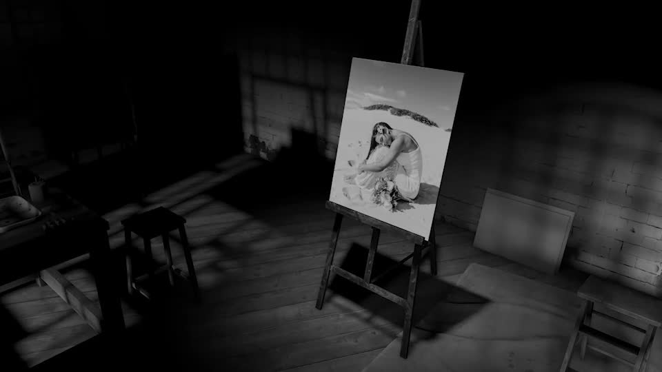 Black and White Photo Gallery in an Art Studio at night Videohive 30364567 After Effects Image 1