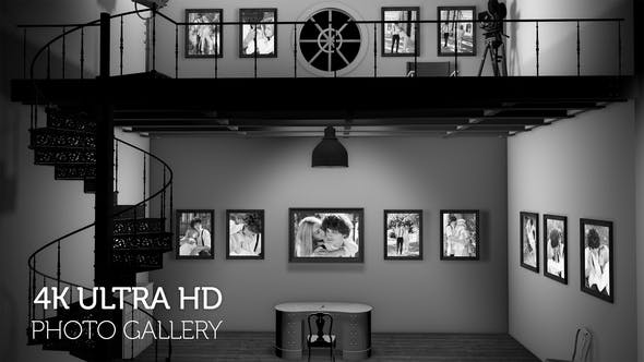 Black and White Photo Gallery in an Industrial style Loft at Night - 29724011 Videohive Download