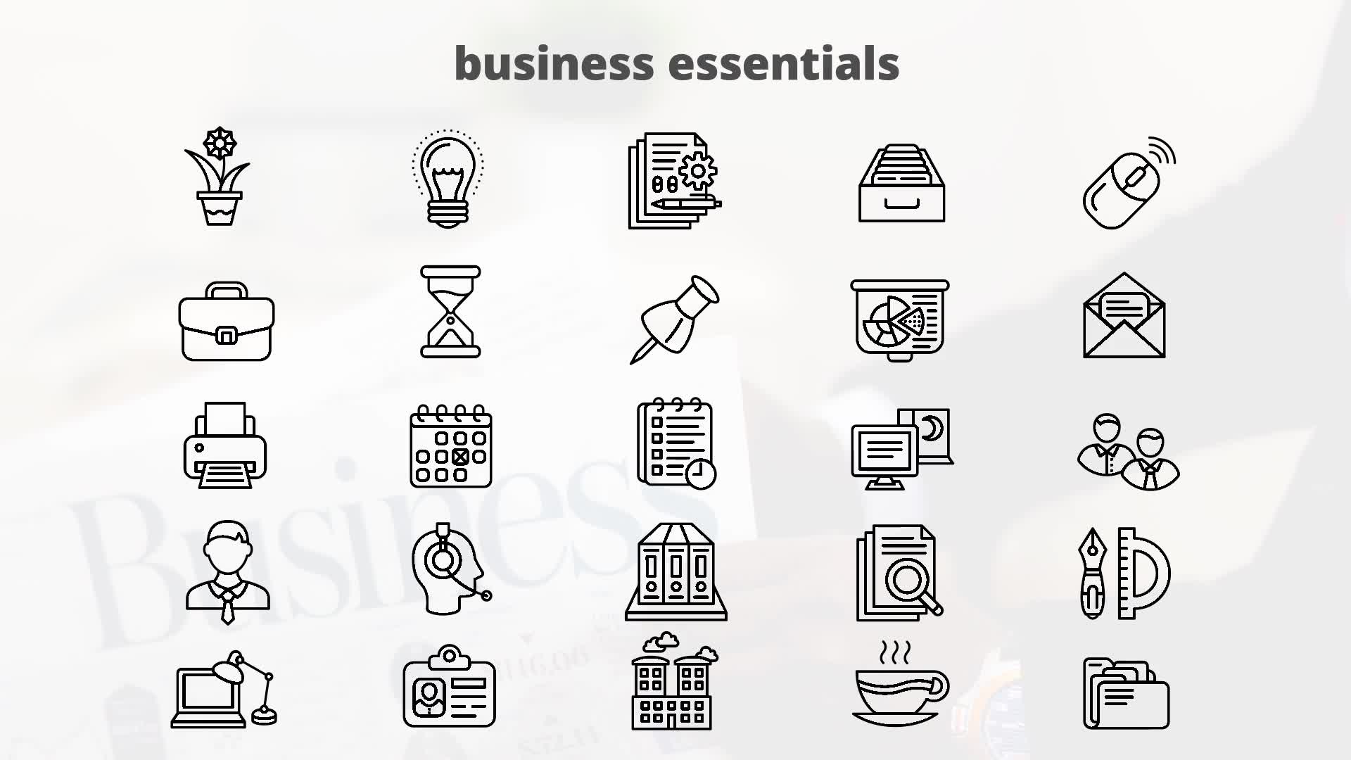 Business Essentials – Thin Line Icons Videohive 23595923 After Effects Image 10
