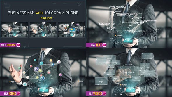 Businessman with Hologram Phone - 21612818 Videohive Download