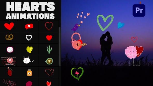 Cartoon Animated Hearts Stickers for Premiere Pro - Videohive Download 36049291