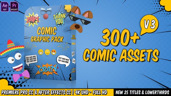 Comic Titles Speech Bubbles Emoji Stickers Flash FX Graphic Pack - Videohive Download 22645319