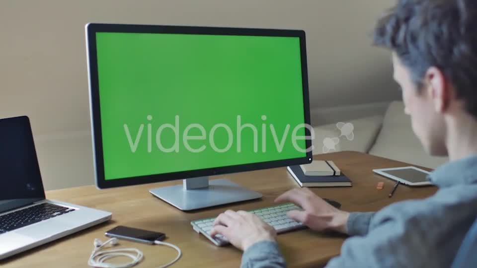 Computer Monitor With Green Screen For Mock Up  Videohive 11039554 Stock Footage Image 1
