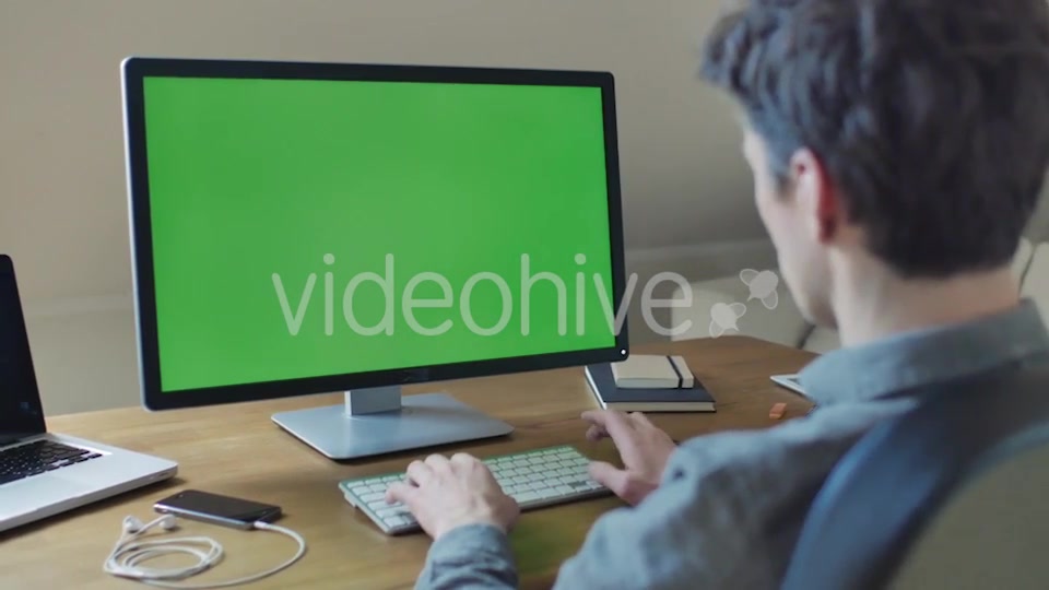 Computer Monitor With Green Screen For Mock Up  Videohive 11039554 Stock Footage Image 11