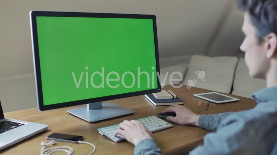 Computer Monitor With Green Screen For Mock Up  Videohive 11039554 Stock Footage Image 4