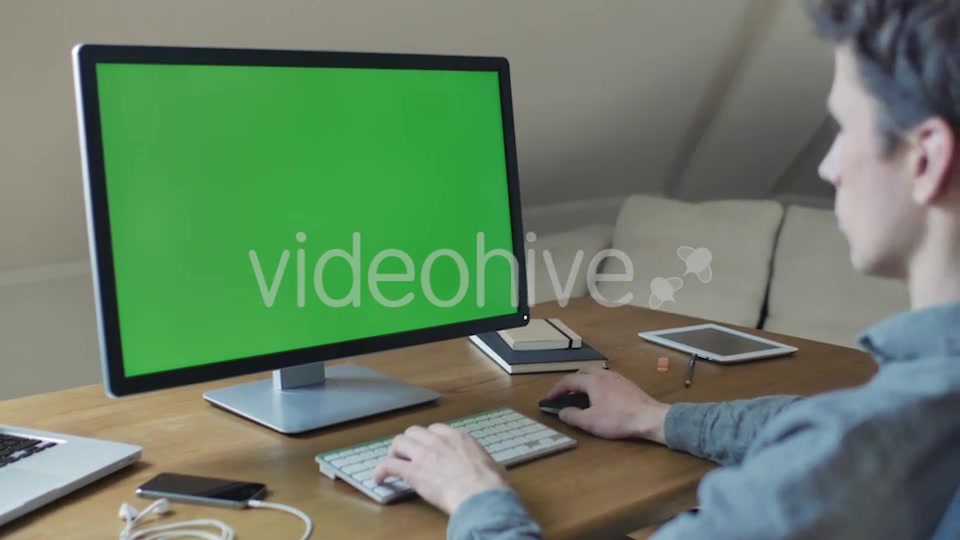 Computer Monitor With Green Screen For Mock Up  Videohive 11039554 Stock Footage Image 7