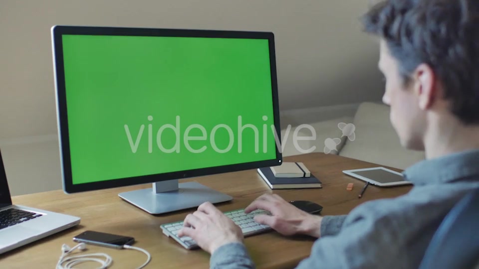 Computer Monitor With Green Screen For Mock Up  Videohive 11039554 Stock Footage Image 9