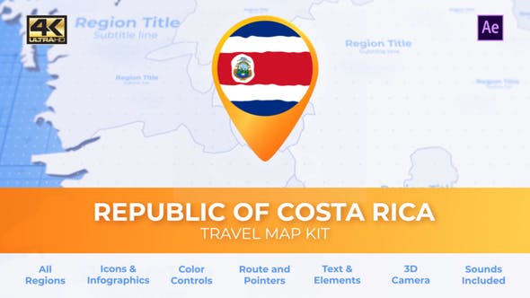 Costa Rica Map Republic of Costa Rica Travel Map - Download Videohive 29973955