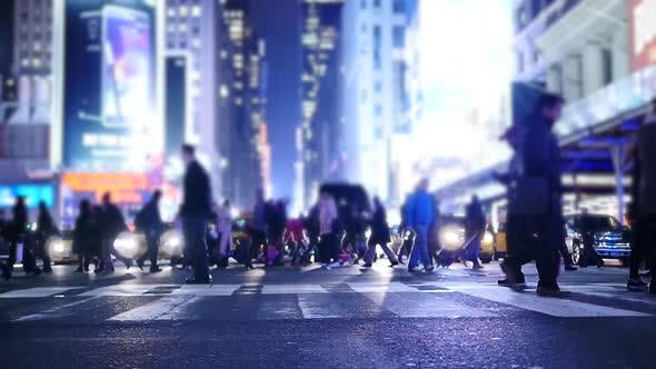 Crowd of People Walking on Busy City Street at Rush Hour Traffic  - Download Videohive 20872678