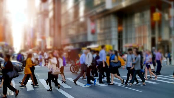 Crowd of People Walking on Busy City Street at Rush Hour Traffic  - Download Videohive 20872689