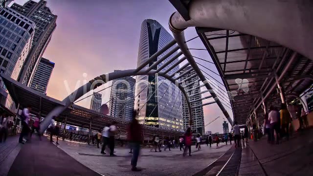 Crowd Walking under Colorful Sunset in Modern City - Download Videohive 3582371