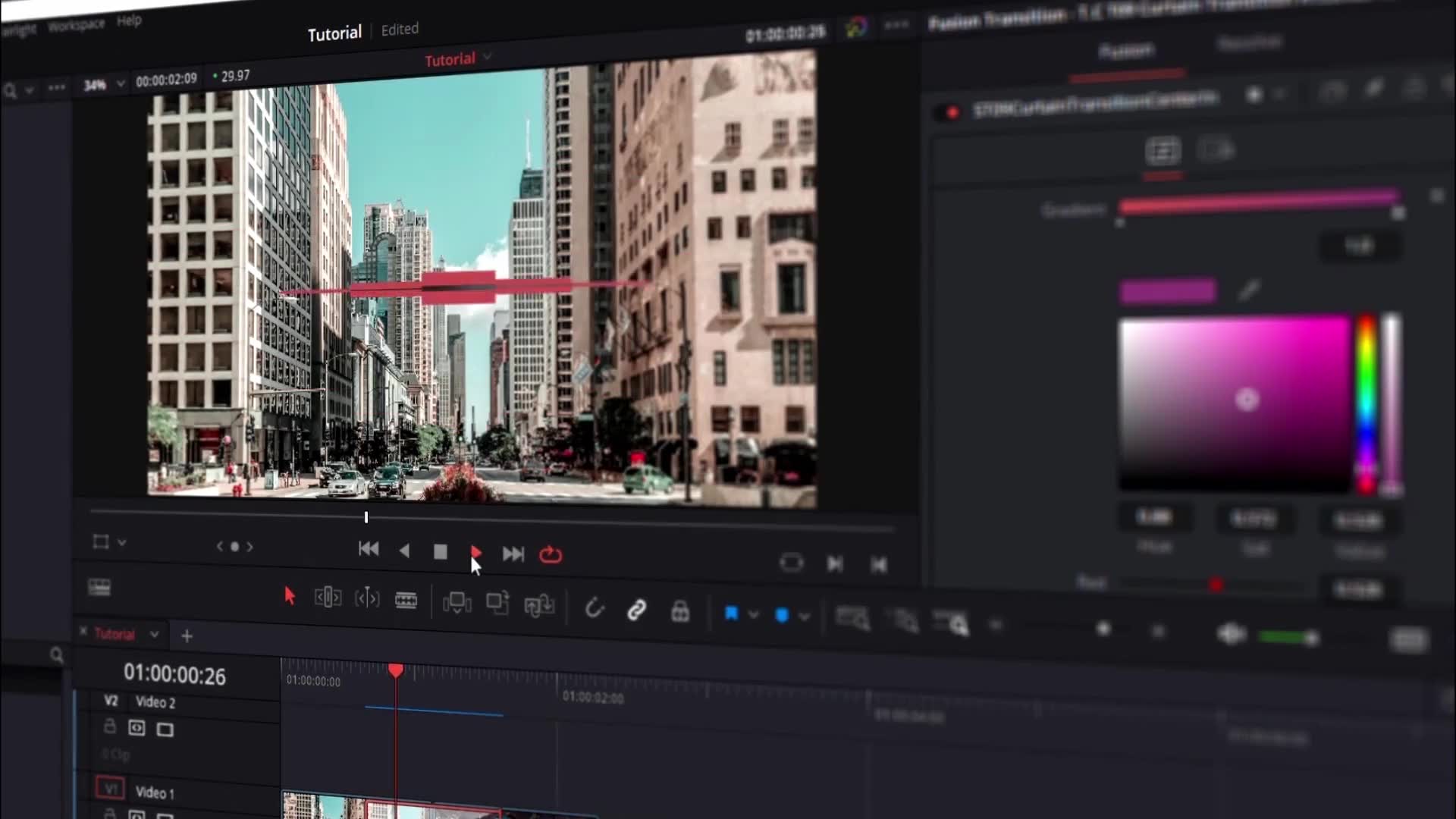 davinci resolve transitions all clips to the right