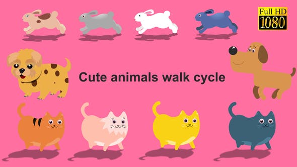 cute animals walk cycle pack - 23750859 Videohive Download