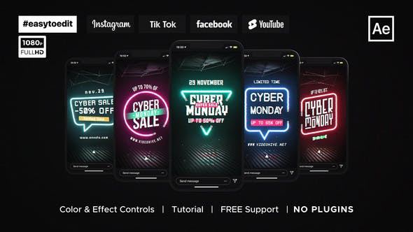 Cyber Monday | Neon Stories & Posts - Download Videohive 34692148