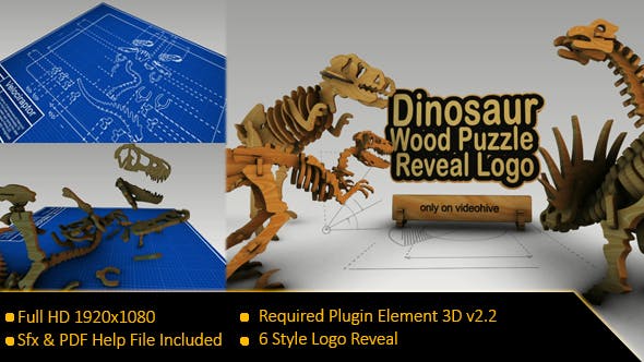 Dinosaurus Wood Puzzle Reveal Logo - 20945150 Download Videohive