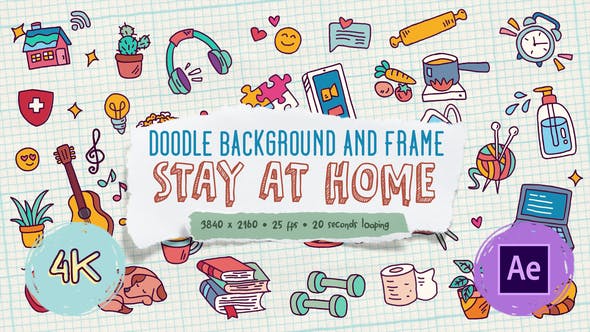 Doodle Background and Frame Stay At Home - Download Videohive 27871985