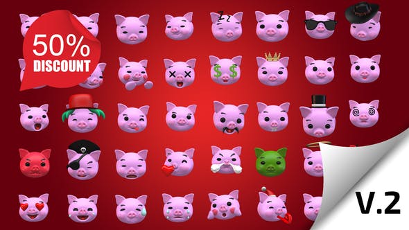 Emoji v2 Pig Animation Kit - Download Videohive 23234022