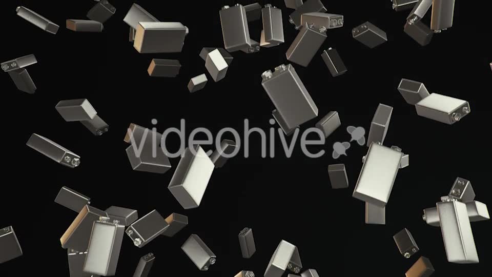 Endless Rain of Nine Volt Batteries on a Dark Background - Download Videohive 20299333