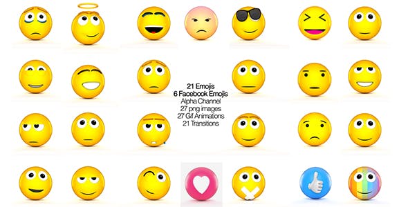 Facebook Emojis And 3D Animated set of Emojis - Download 20437993 Videohive