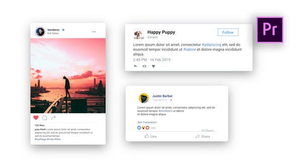 Facebook Twitter Instagram Animated Posts | MOGRT For Premiere Pro - Download Videohive 25787128