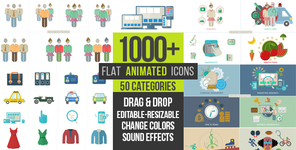 Flat Animated Icons 1000+ - Download Videohive 12873663